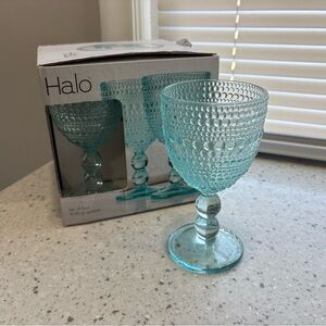 NIB Halo Turquoise Textured Glass Goblet- set of 4